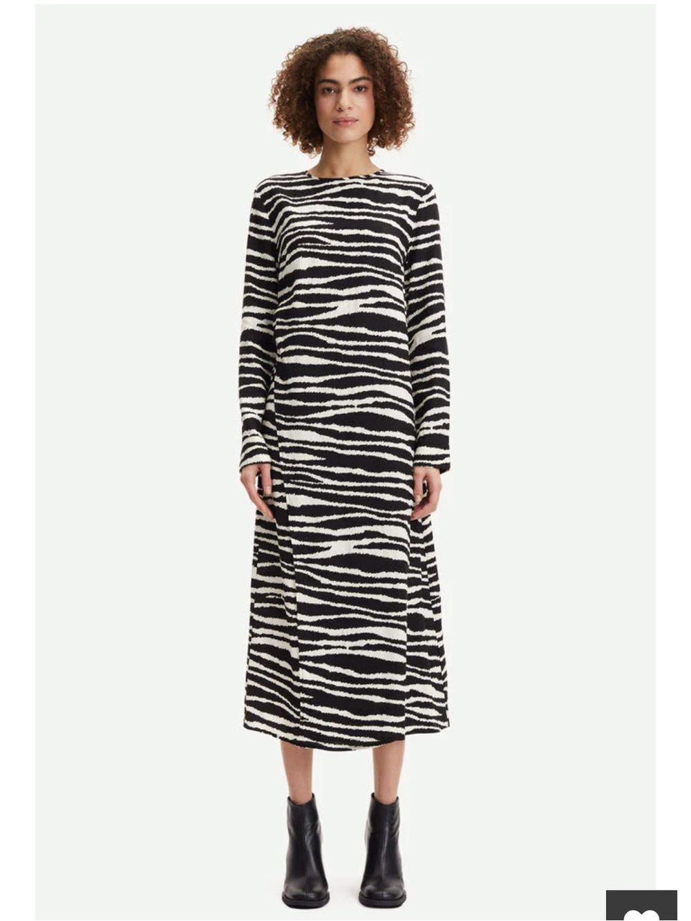 Samsoe Black & White Zebra Agneta Long Sleeve Midi Wrap Dress Crew Neck Size L